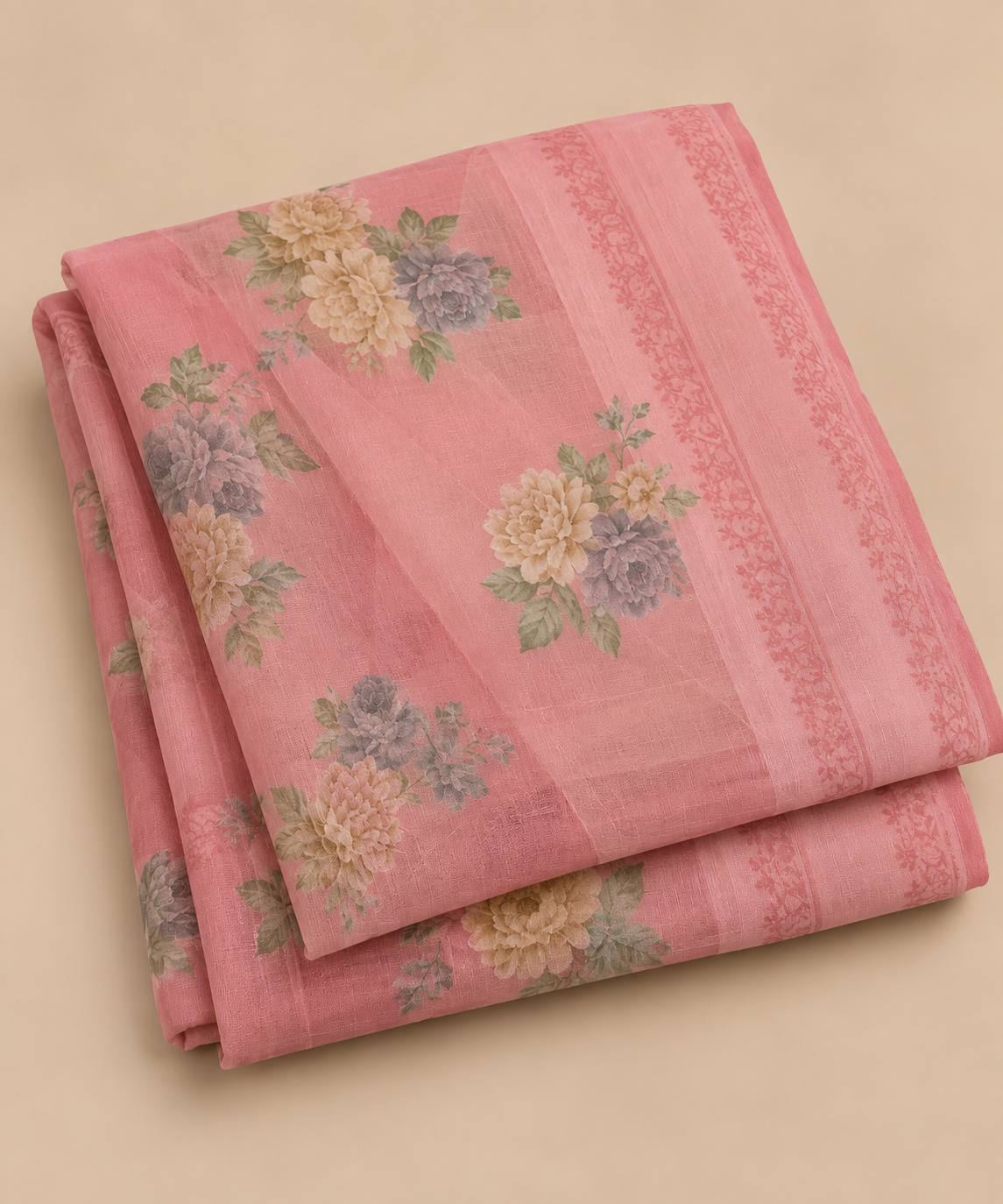 Women's Floral Printed Pink Georgette Dupatta