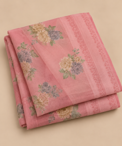 Women's Floral Printed Pink Georgette Dupatta