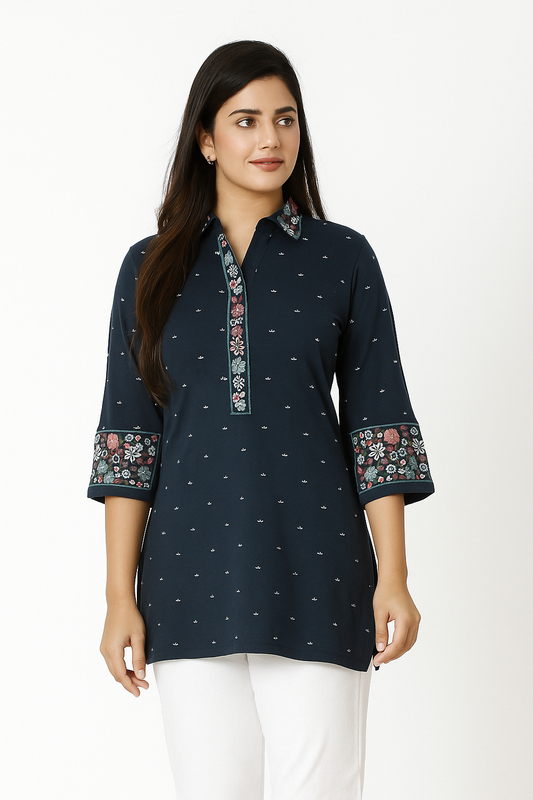 Women's embroidered stretchable cotton top in M & L