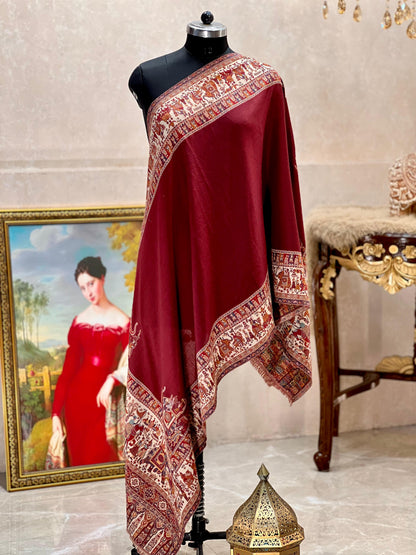 Women's pashmina stole with intricate Mughal motif weaving