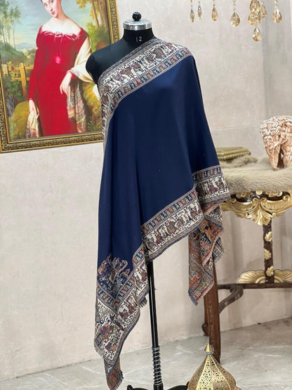 Women's pashmina stole with intricate Mughal motif weaving