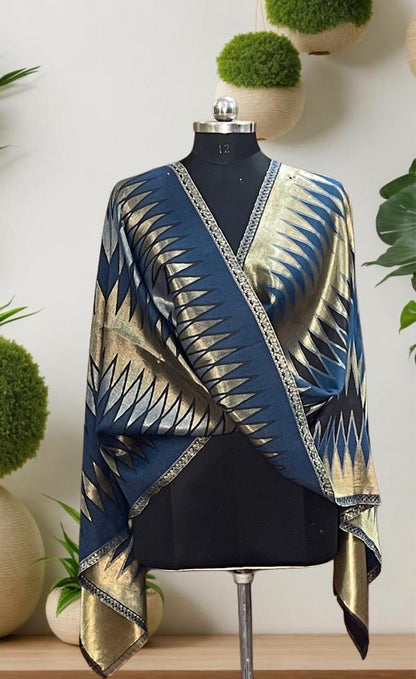 Women's ikkat reversible zari stoles - detail view