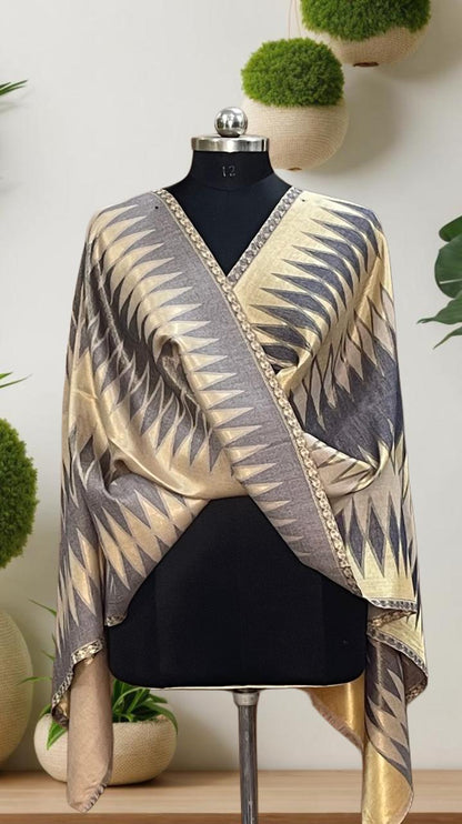 Women's ikkat reversible zari stoles - embroidery and fabric detail