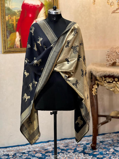 Women's reversible moon light stoles with horse weaving