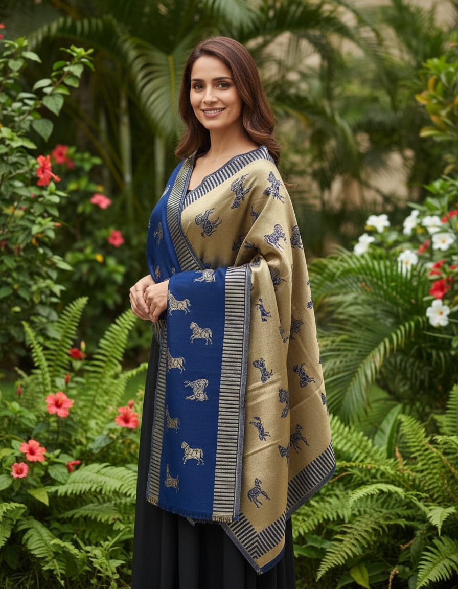Women's reversible moon light stoles with horse weaving