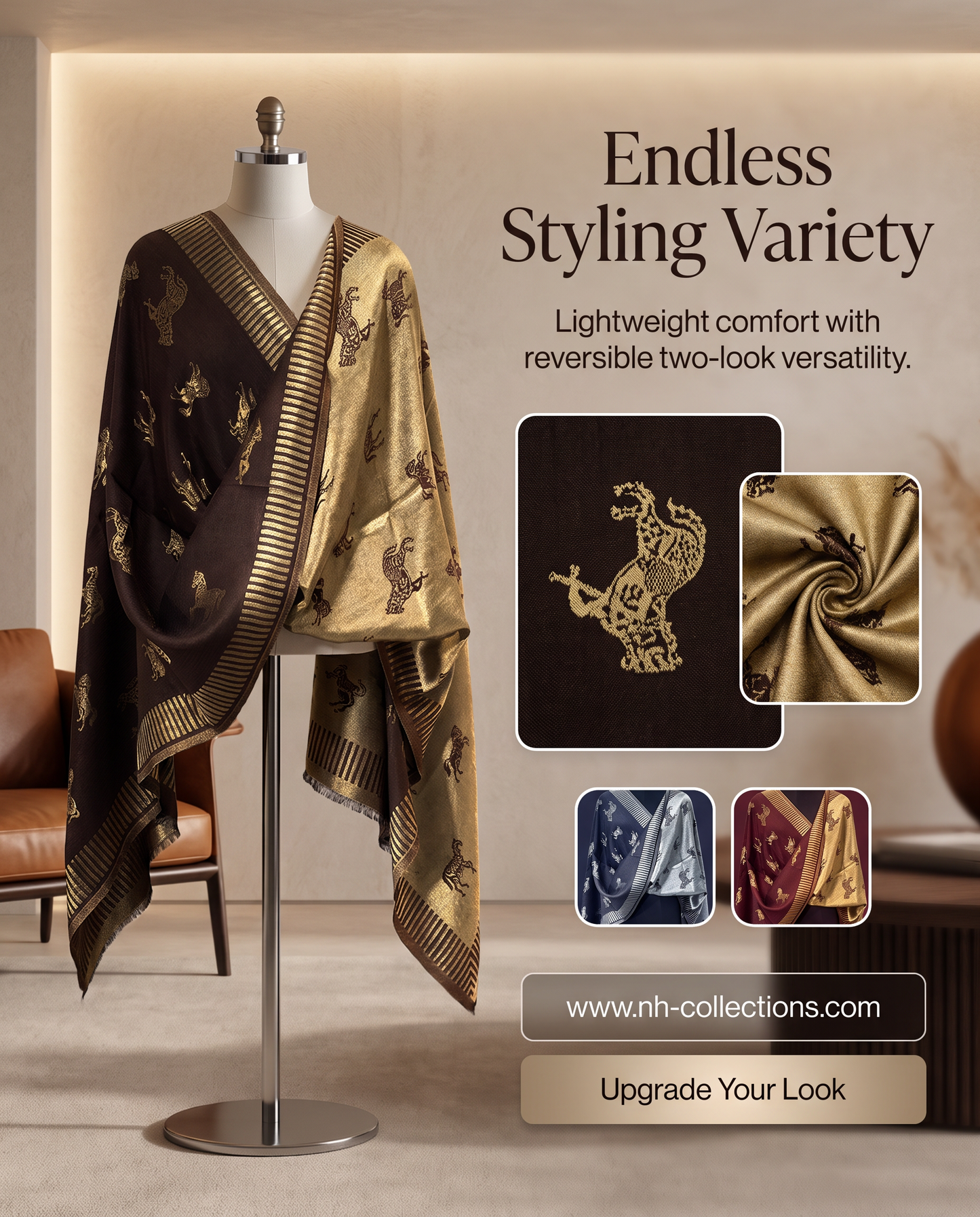 Women's reversible moon light stoles with horse weaving