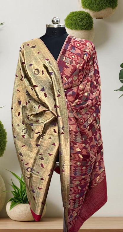 Women’s reversible ikkat weave zari shawls