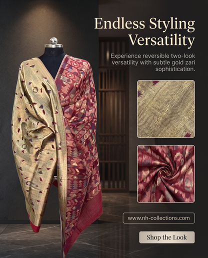 Women’s reversible ikkat weave zari shawls