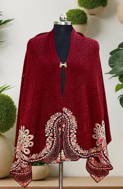 Women's knitted shawls with peacock embroidery