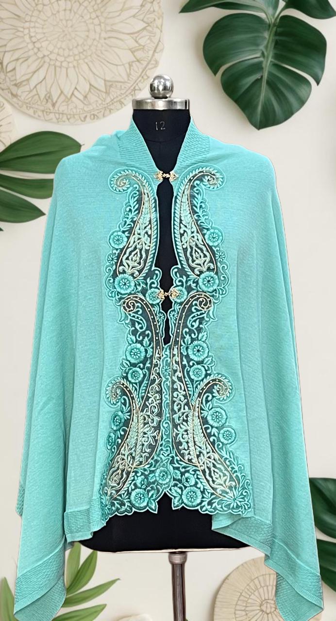 Women's knitted cape shawls with pearls and leaf embroidery