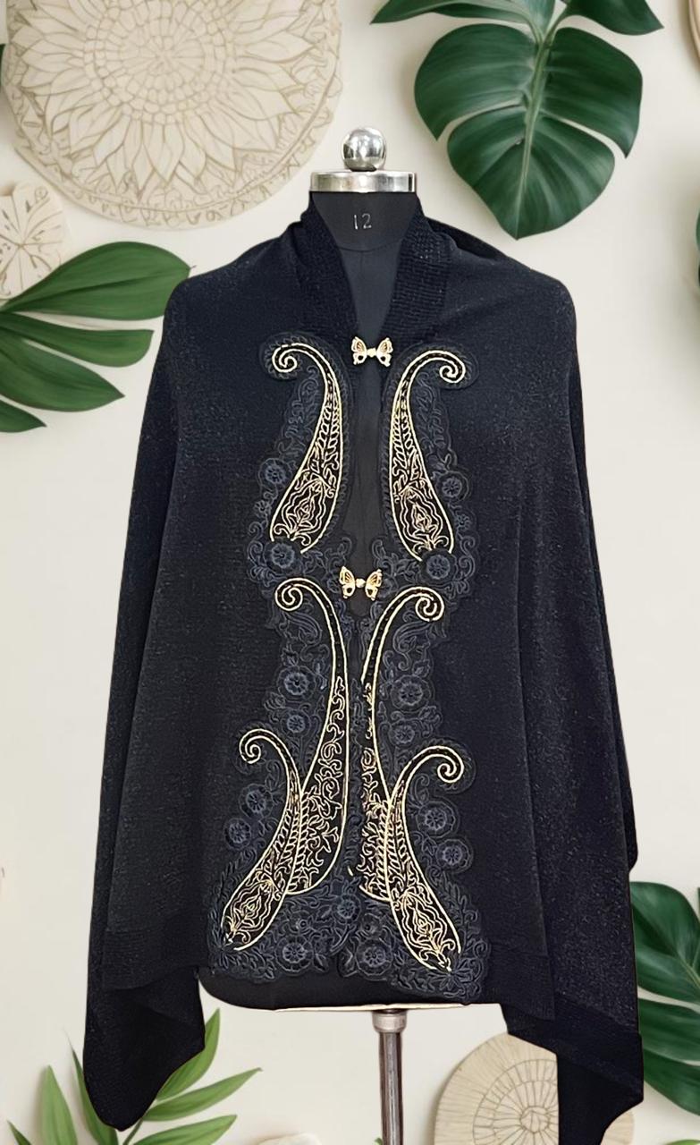 Women's knitted cape shawls with pearls and leaf embroidery
