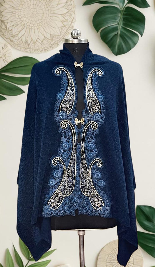 Women's knitted cape shawls with pearls and leaf embroidery
