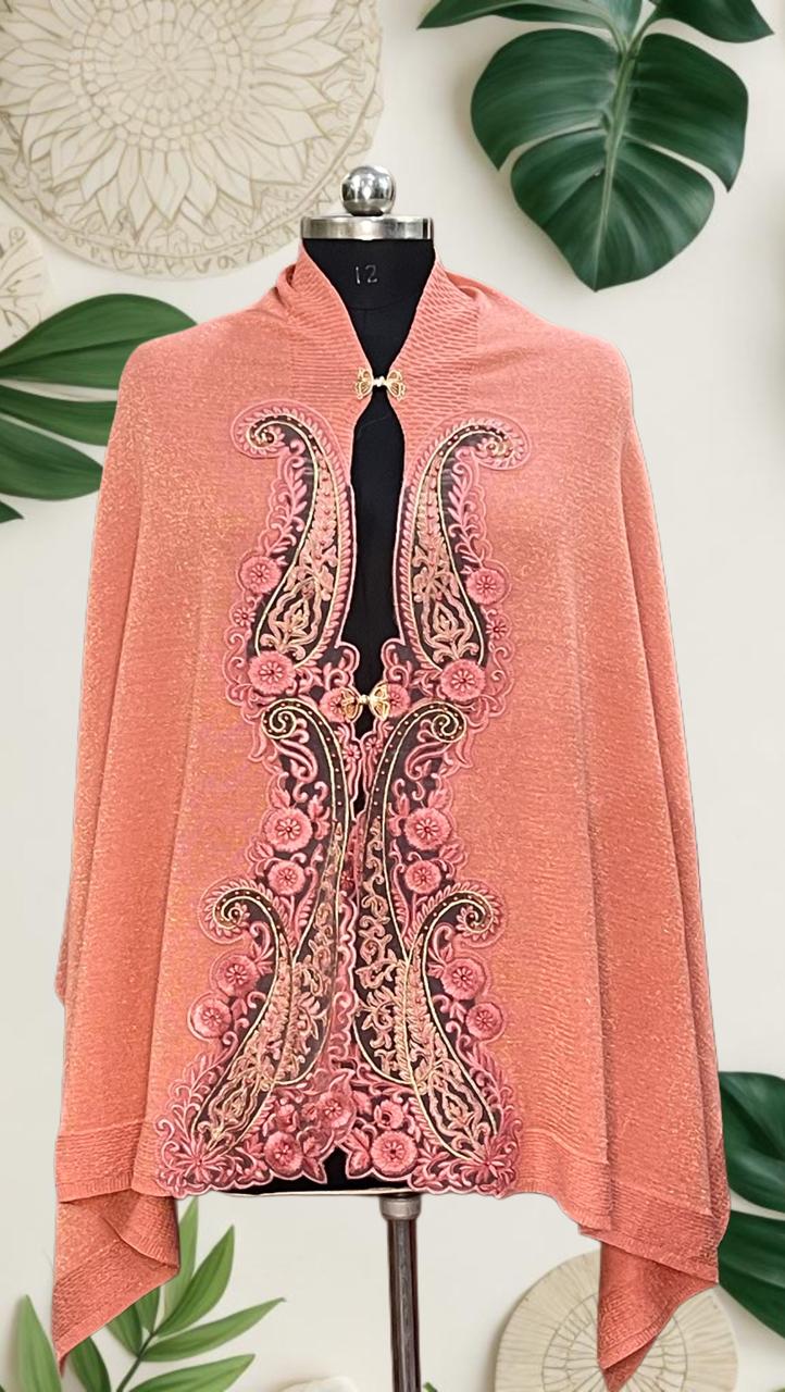 Women's knitted cape shawls with pearls and leaf embroidery