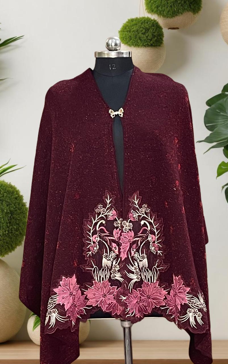 Women's knitted cape shawls with flower cutwork and pearls