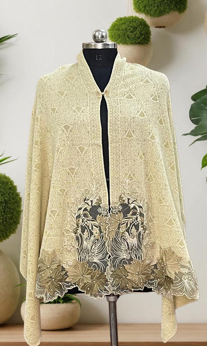 Women's knitted cape shawls with flower cutwork and pearls