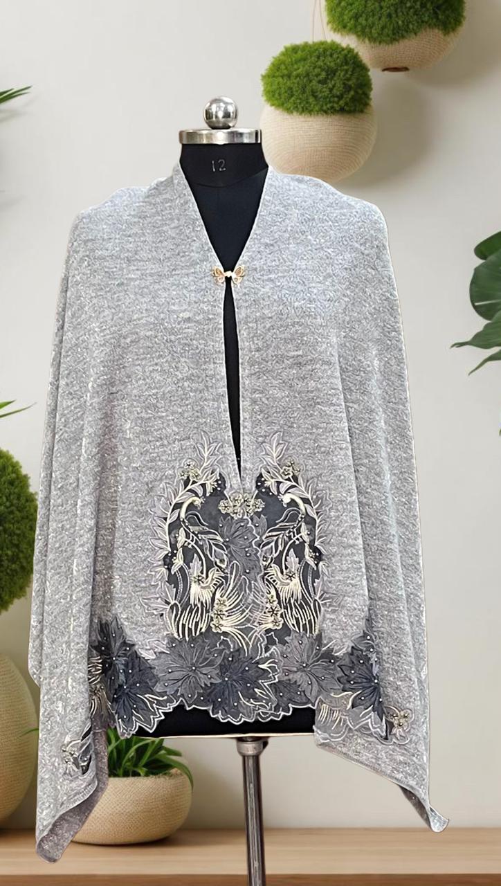 Women's knitted cape shawls with flower cutwork and pearls