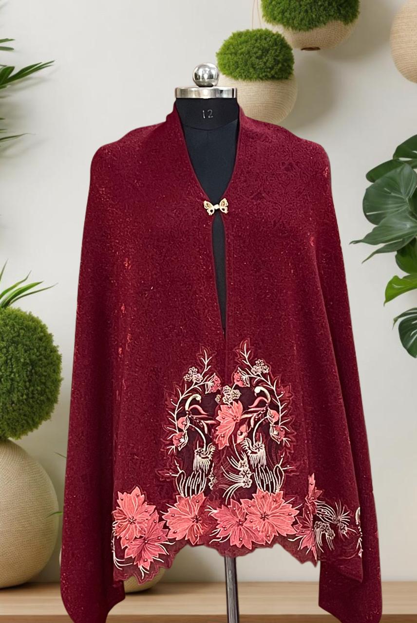 Women's knitted cape shawls with flower cutwork and pearls