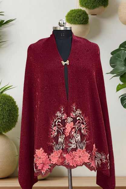 Women's knitted cape shawls with flower cutwork and pearls