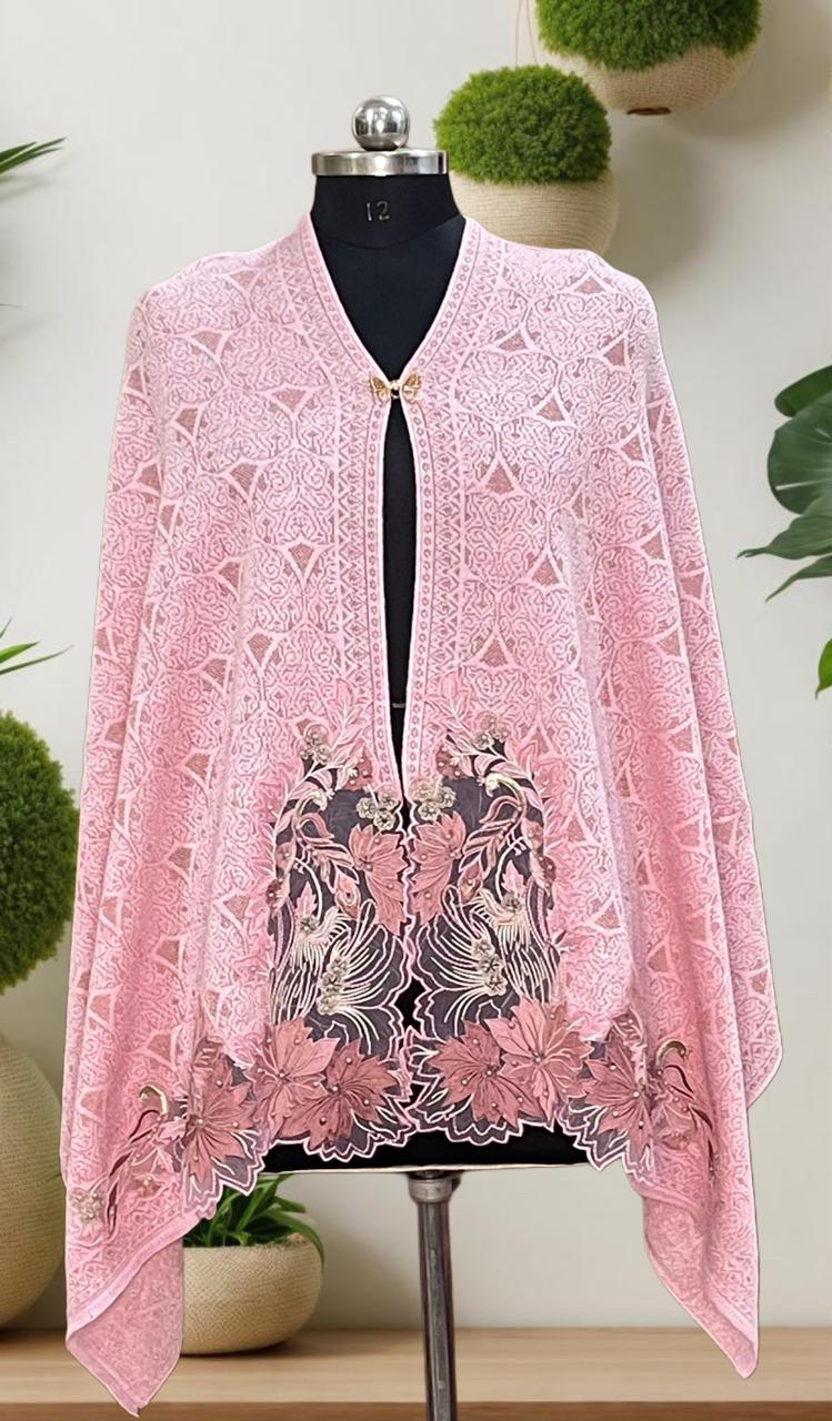 Women's knitted cape shawls with flower cutwork and pearls