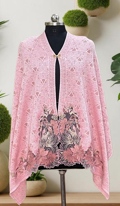 Women's knitted cape shawls with flower cutwork and pearls