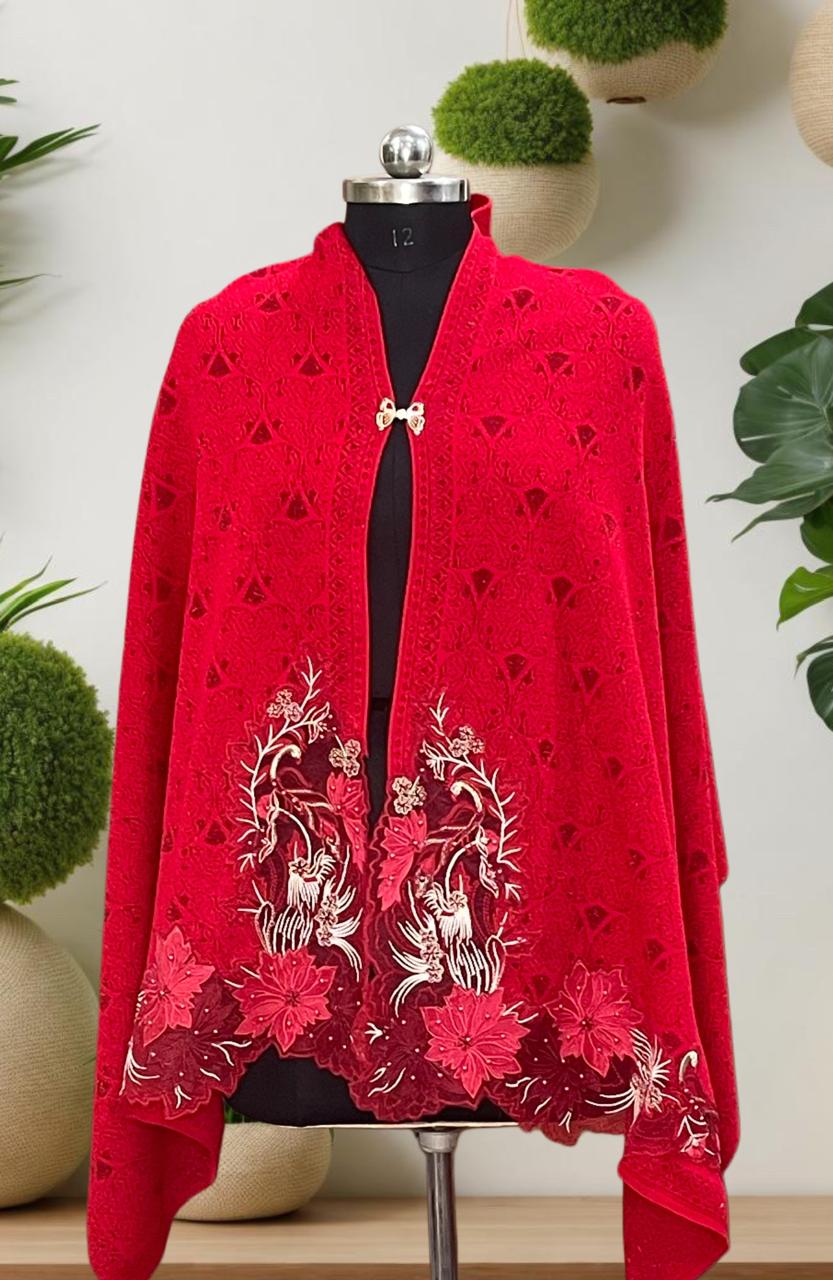 Women's knitted cape shawls with flower cutwork and pearls