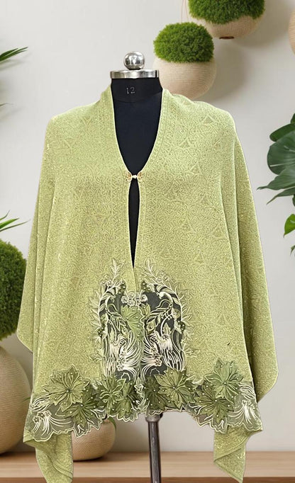 Women's knitted cape shawls with flower cutwork and pearls