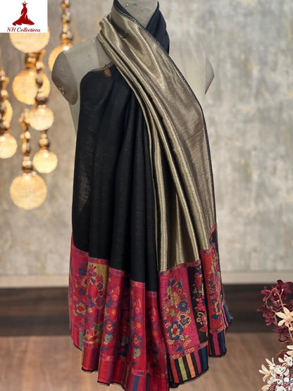 Women's zari reversible shawl with dual kani palla