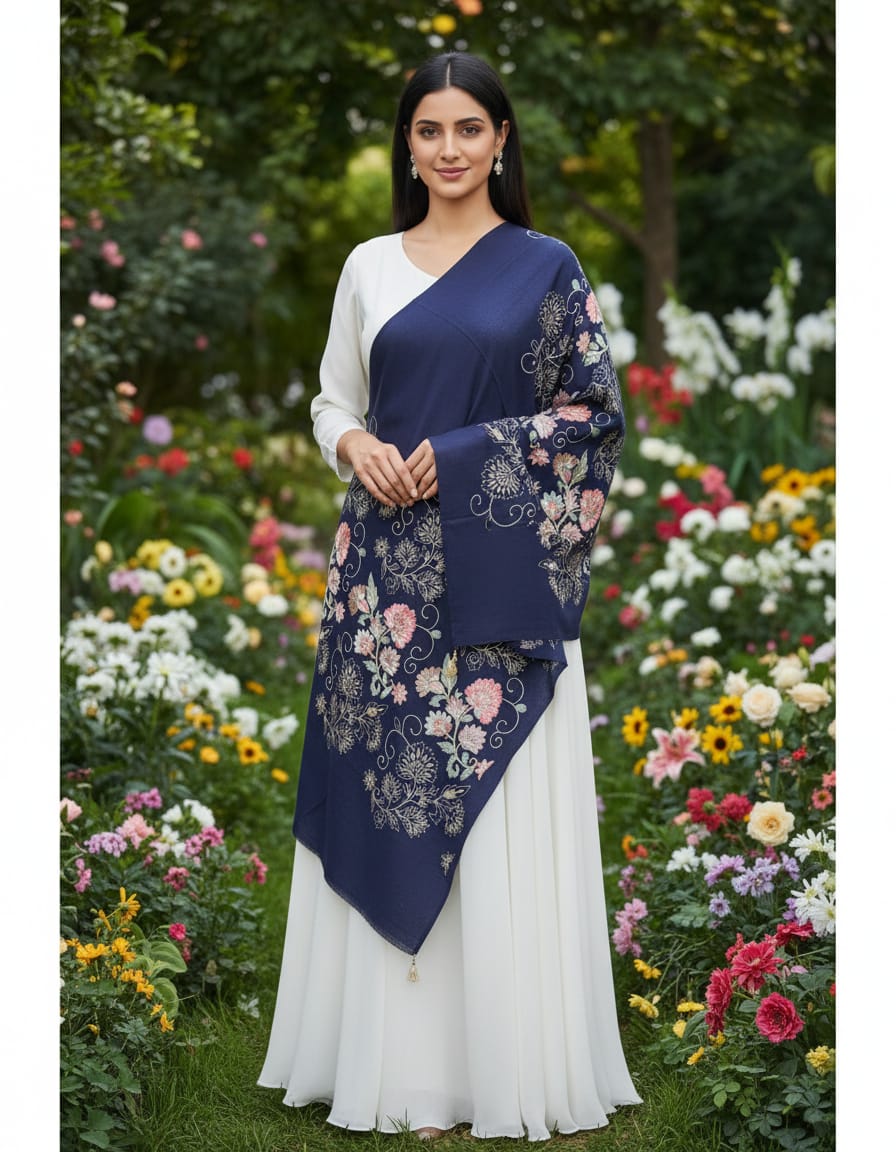 Women's pashmina stole with nalki zari work