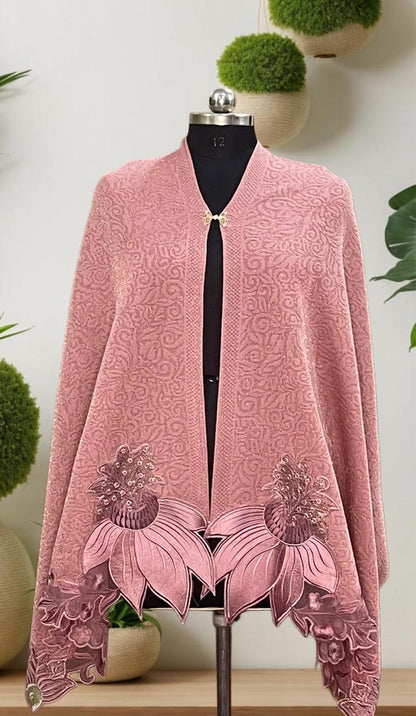 Women's knitted shawl with appliqué floral borders - additional product view