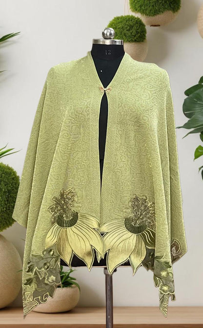 Women's knitted shawl with appliqué floral borders - product image 7