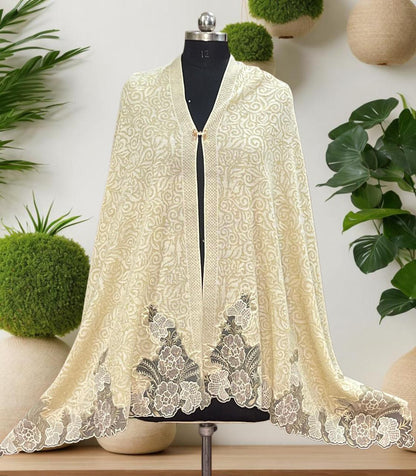 Women's knitted shawl with small floral cutover