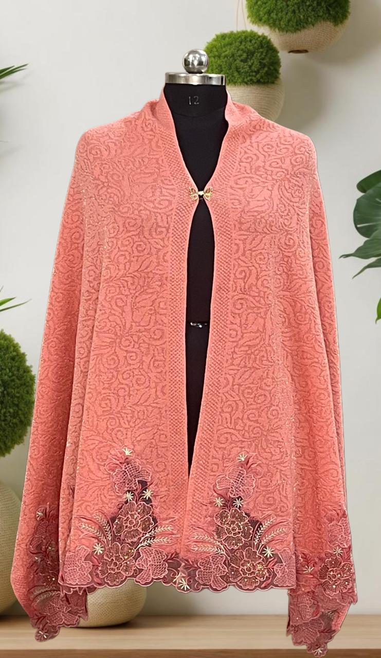 Women's knitted shawl with small floral cutover
