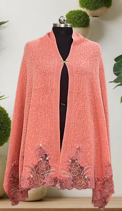 Women's knitted shawl with small floral cutover