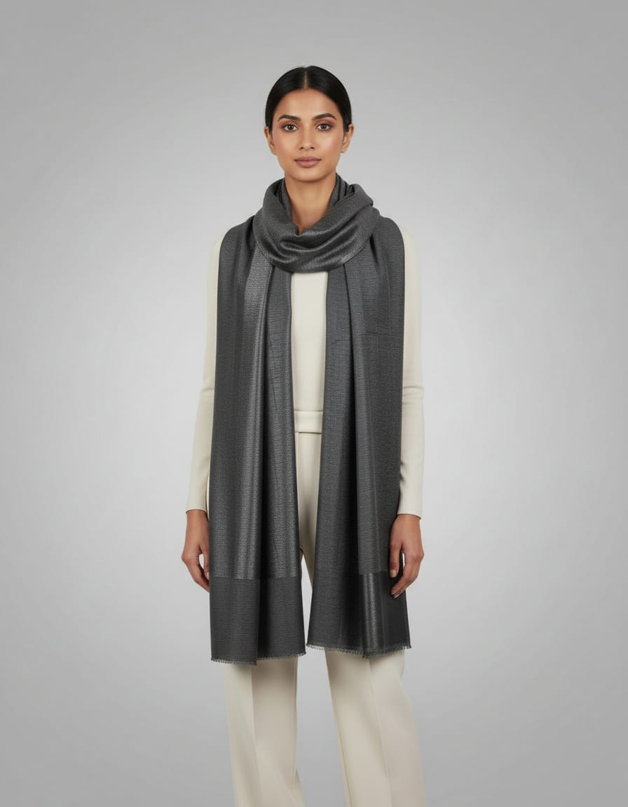 Women's zari shimmer reversible ikkat shawl - Grey