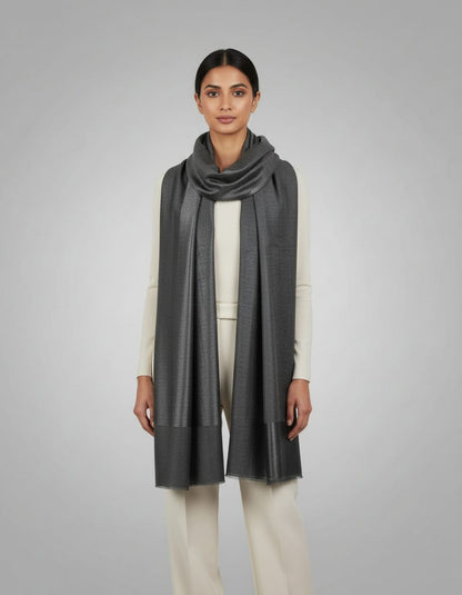 Women's zari shimmer reversible ikkat shawl - Grey