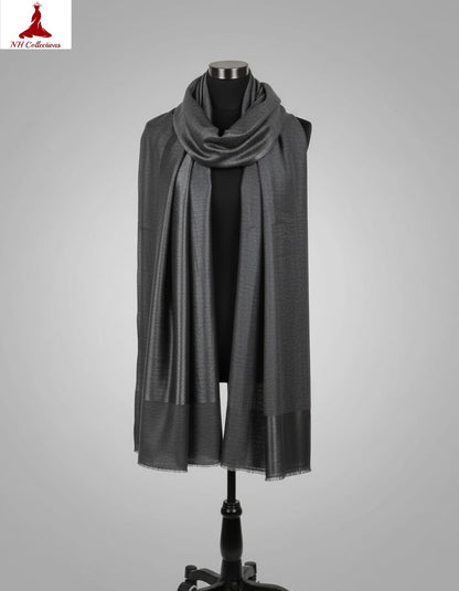 Women's zari shimmer reversible ikkat shawl - Grey