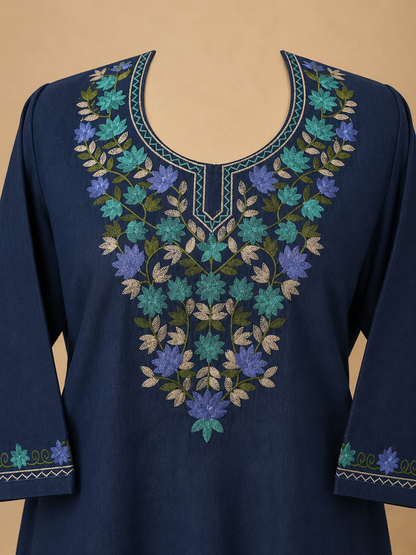 Women's Floral Embroidered Soft Denim Top with Pockets (L, XL, 2XL)