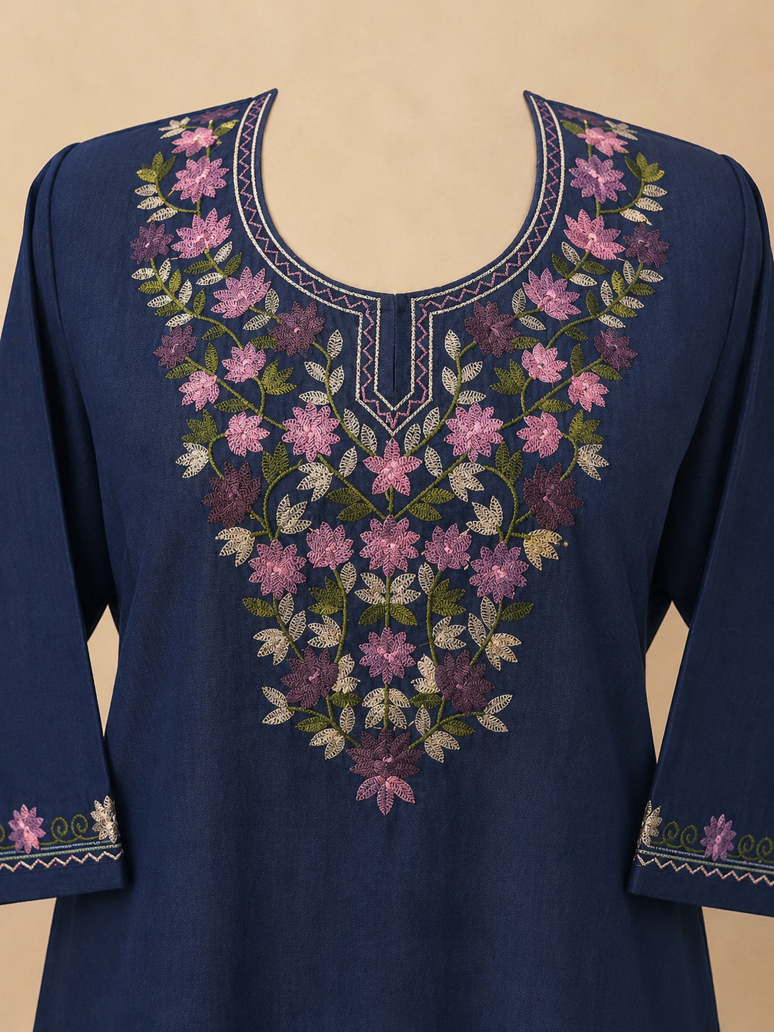 Women's Floral Embroidered Soft Denim Top with Pockets (L, XL, 2XL)
