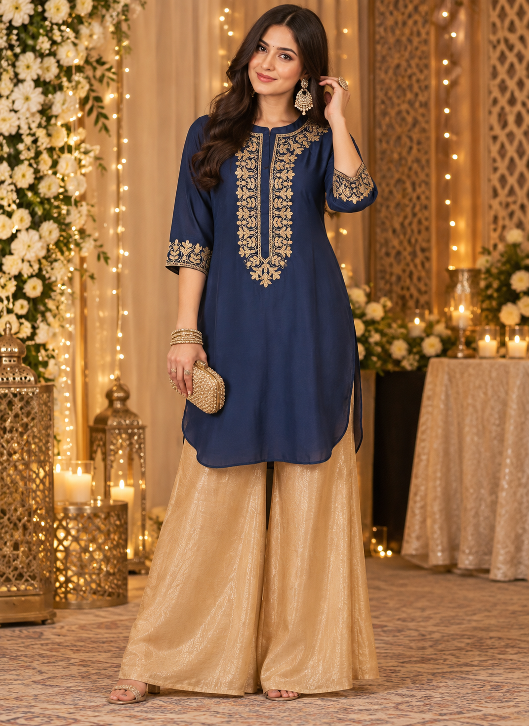 Women's Chanderi Silk Embroidered Tunic in S