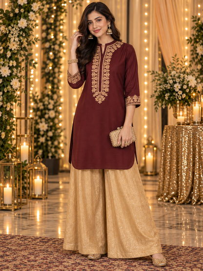 Women's Chanderi Silk Embroidered Tunic in S