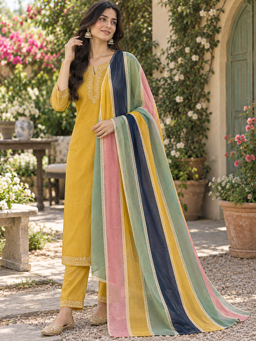 Women's Mul Cotton Multicolor Vertical Stripe Dupatta