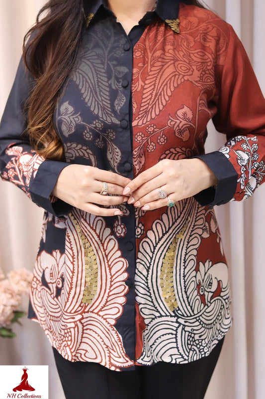 Women's Muslin silk shirt in dual tone with light sequin detailing (L to 4XL)