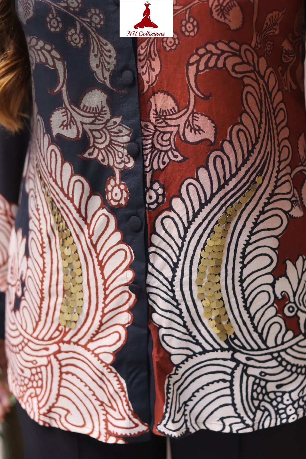Women's Muslin silk shirt in dual tone with light sequin detailing (L to 4XL)