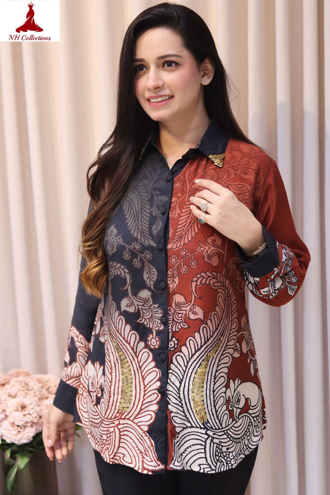 Women's Muslin silk shirt in dual tone with light sequin detailing (L to 4XL)