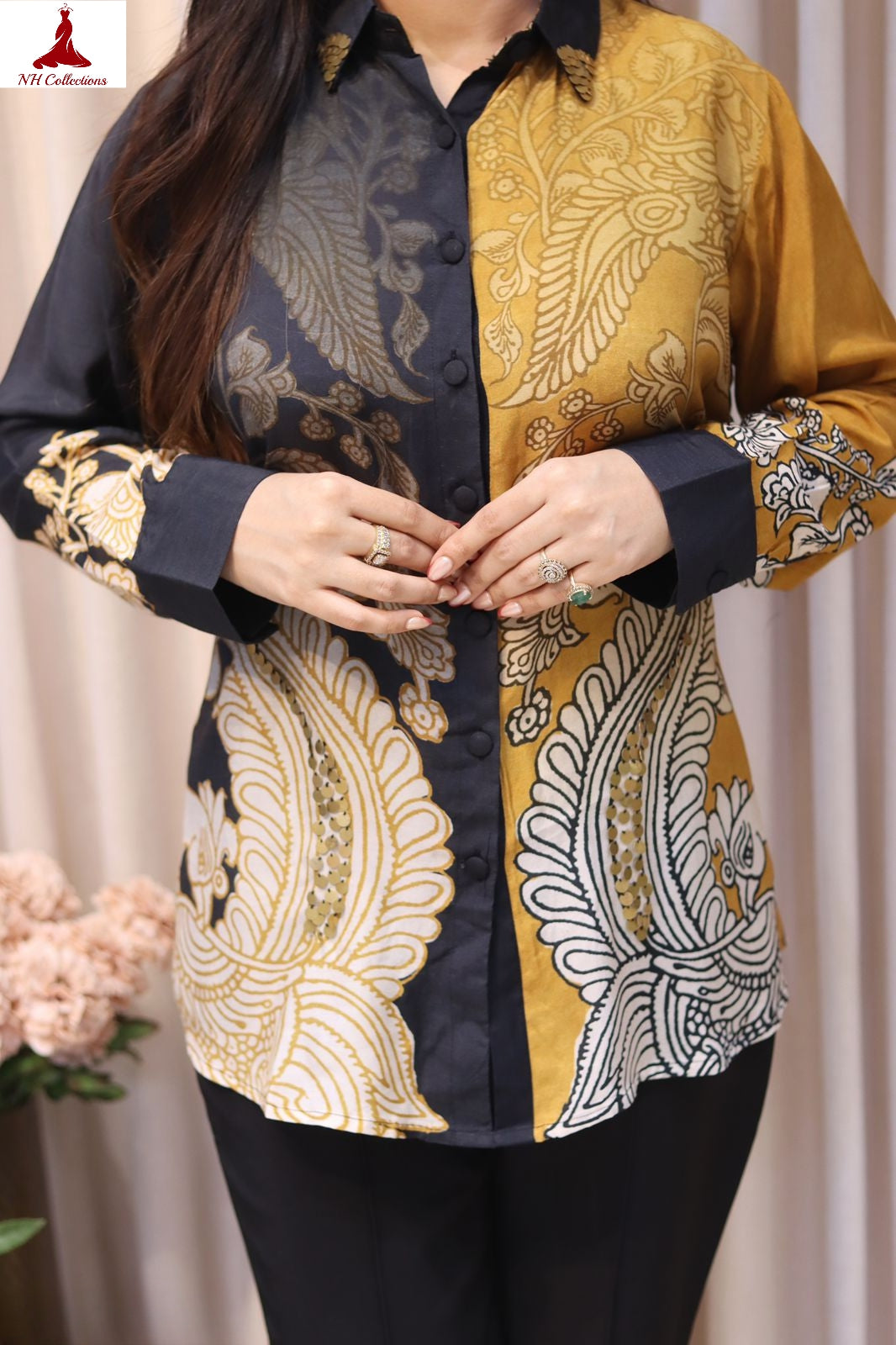 Women's Muslin silk shirt in dual tone with light sequin detailing (L to 4XL)