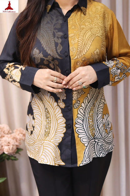 Women's Muslin silk shirt in dual tone with light sequin detailing (L to 4XL)