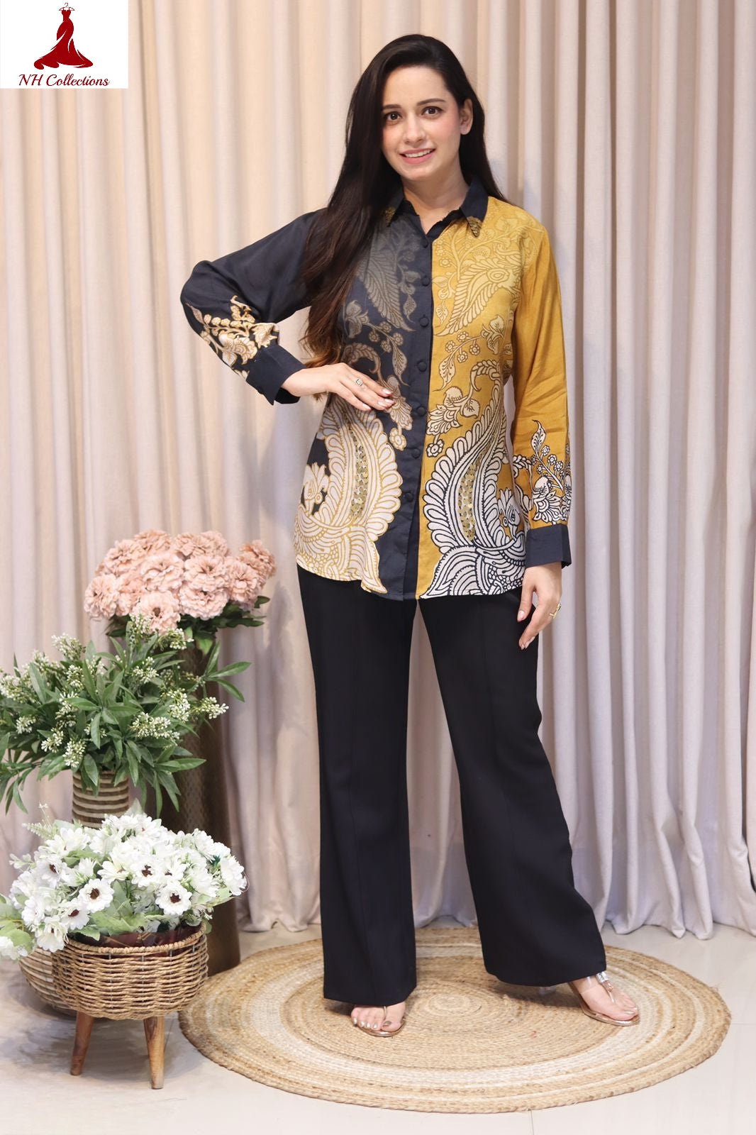Women's Muslin silk shirt in dual tone with light sequin detailing (L to 4XL)