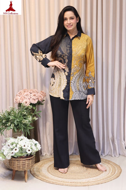 Women's Muslin silk shirt in dual tone with light sequin detailing (L to 4XL)