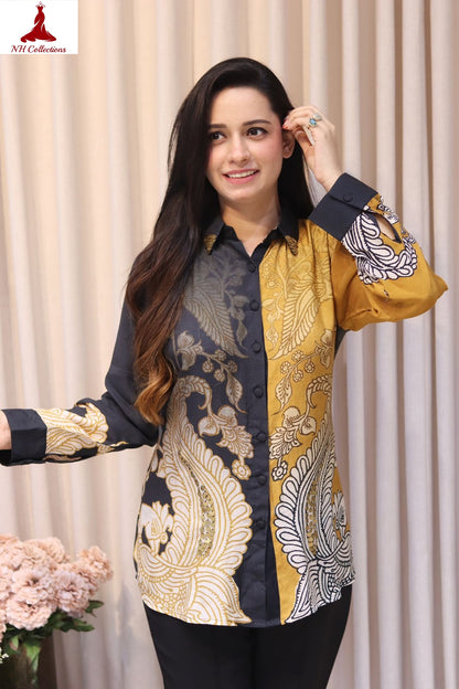 Women's Muslin silk shirt in dual tone with light sequin detailing (L to 4XL)