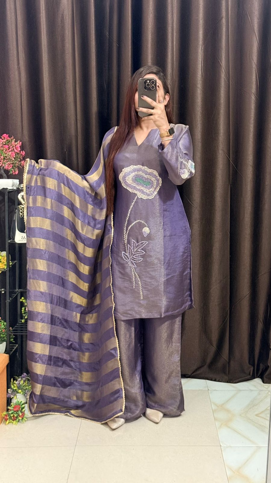 Women's Metallic Shimmer Silk Tissue Dual-Tone Kurta Set from 2XL to 6XL